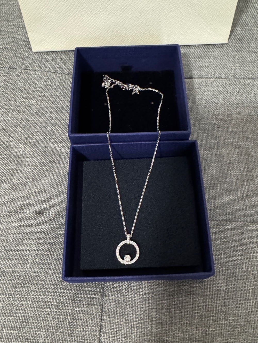 Swarovski Silver color Circle Pendant Necklace with Cubic Zirconia
